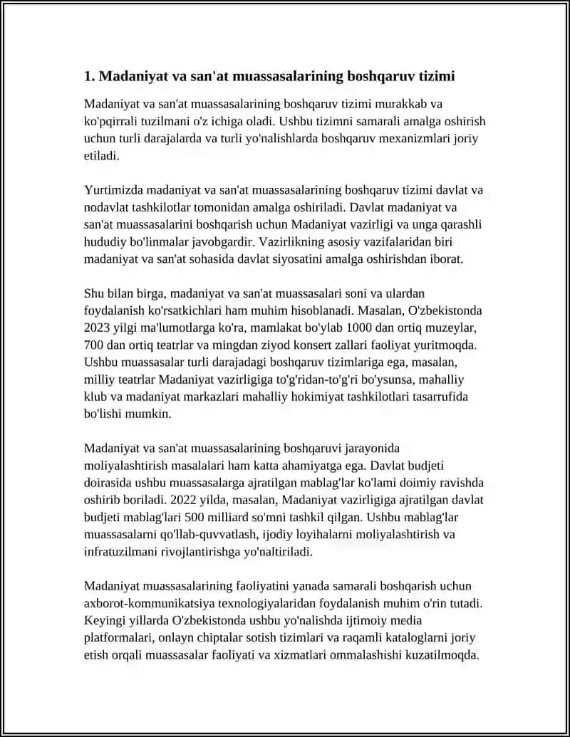 Madaniyat va San'at Muassasalarini Boshqarishning O'ziga Xos Xususiyatları 3