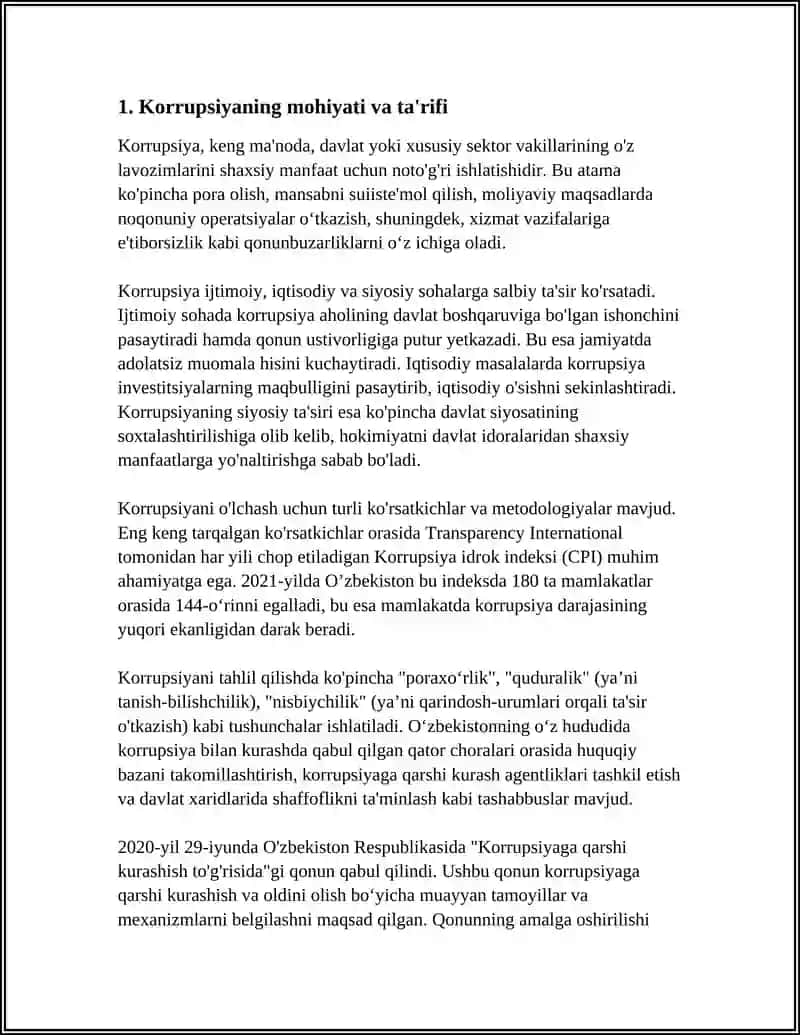 Referat "KORRUPSIYANING MOHIYATI VA UNING OQIBATLARI" 3