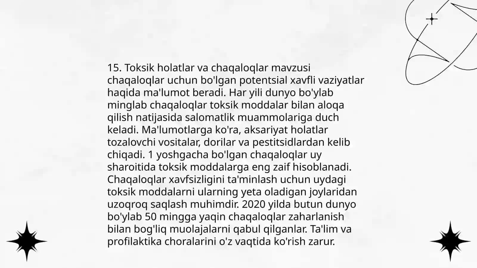 Chaqaloqlar uchun toksik moddalar va zaharlanish 3