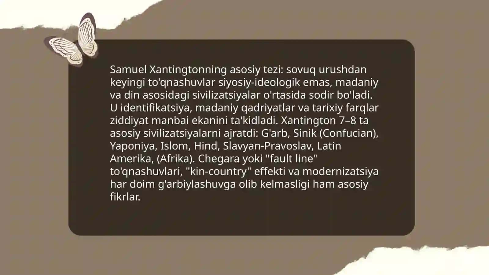 S. Xantingtonning "sivilizatsiyalar to'qnashuvi" asari 3