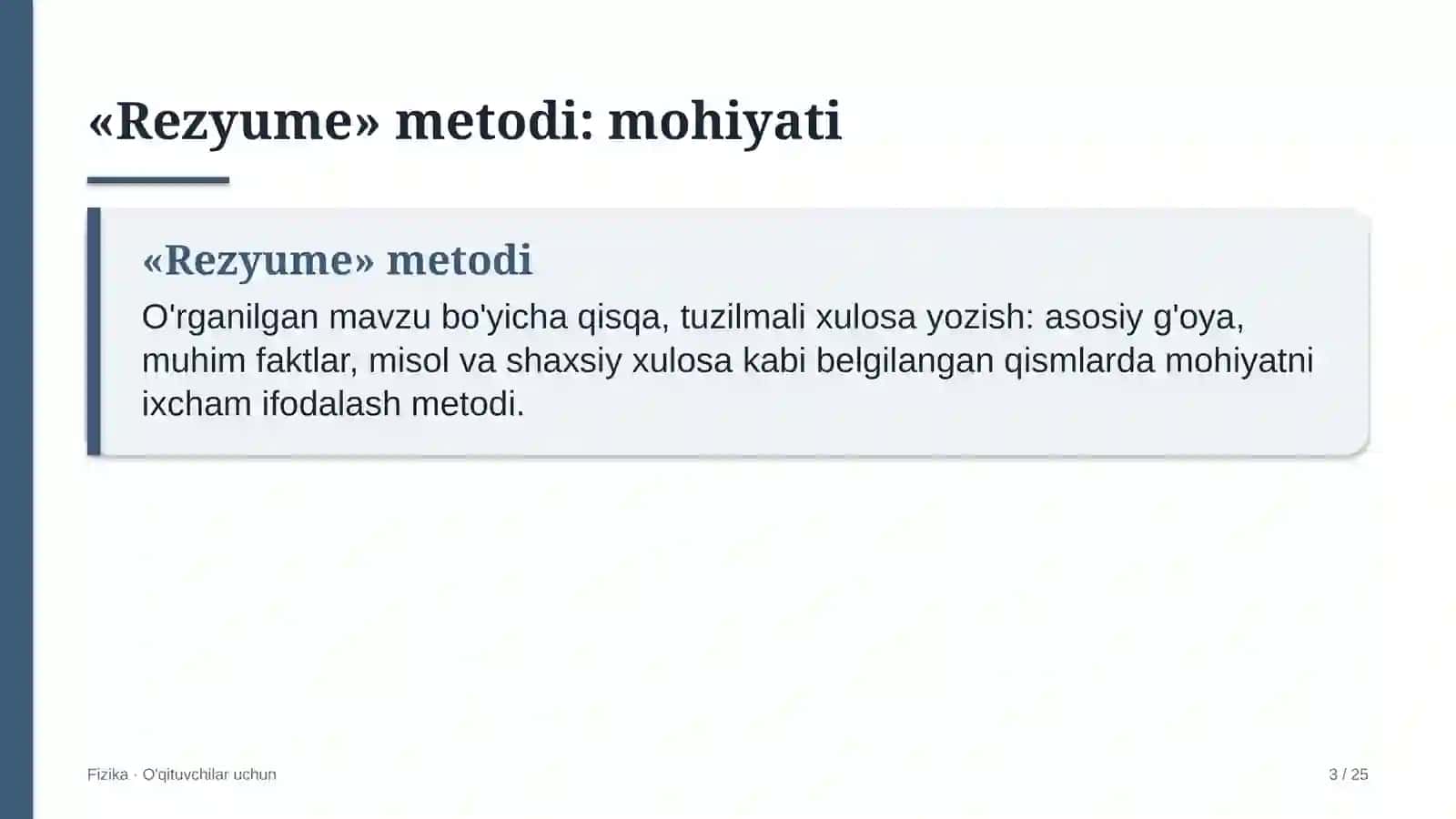 fizika darslarida rezyume metodidan foydalanish 2018 3