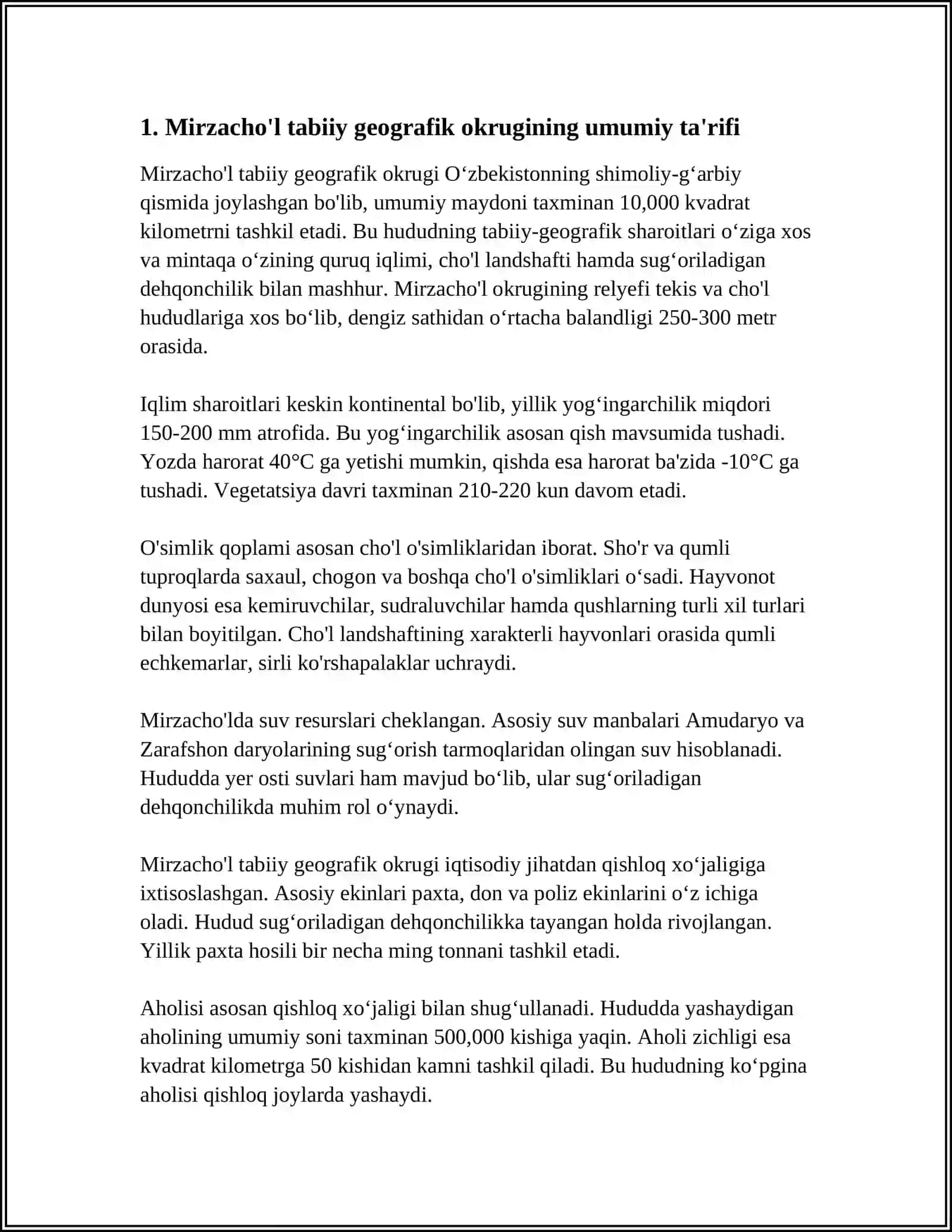 MIRZACHÒL TABIIY GEOGRAFIK OKRUGINING GEOGRAFIK ÒRNI VA RELEFI 3
