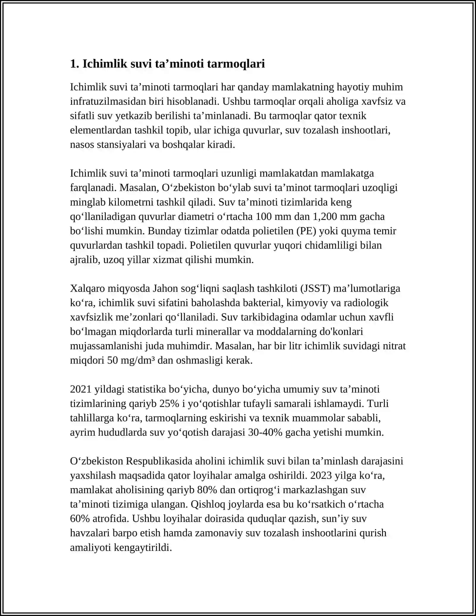 Ichimlik suvi taʼminoti tarmoqlari 3
