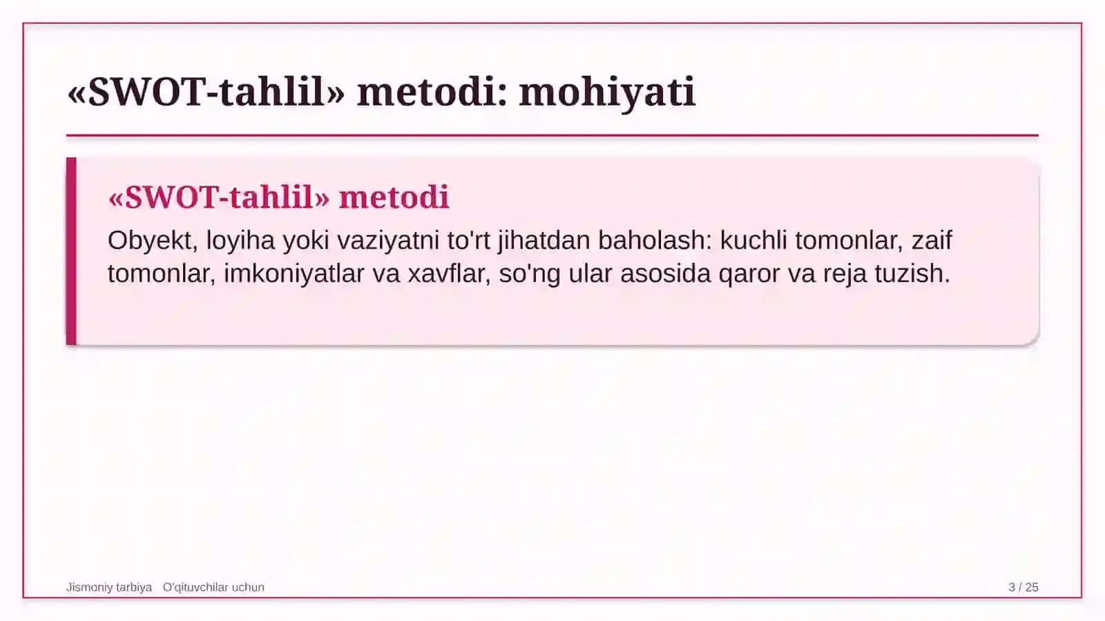 jismoniy tarbiya darslarida swot tahlil metodidan foydalanish 2946 3