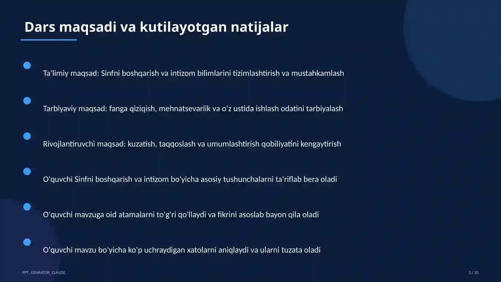 Sinfni boshqarish va intizom 3
