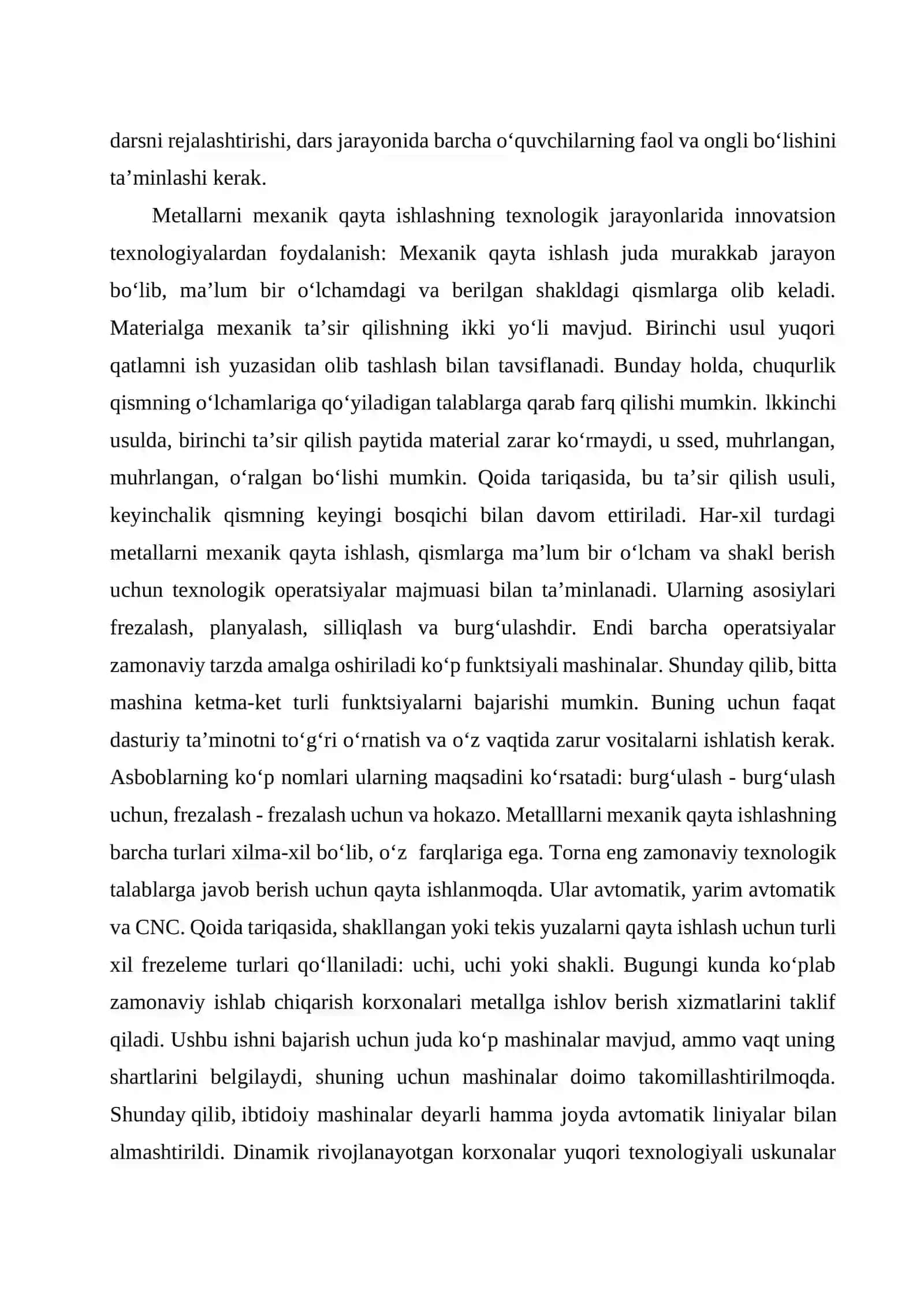 Metallarga Mexanik Ishlov Berishda Texnologik Jarayonlar Va Ularni O‘qitishda Innovasion 3