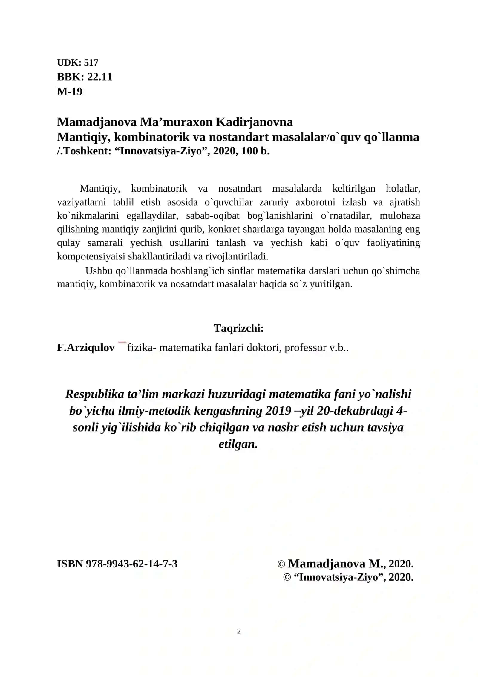 MANTIQIY, KOMBINATORIK VA NOSTANDART MASALALAR 3