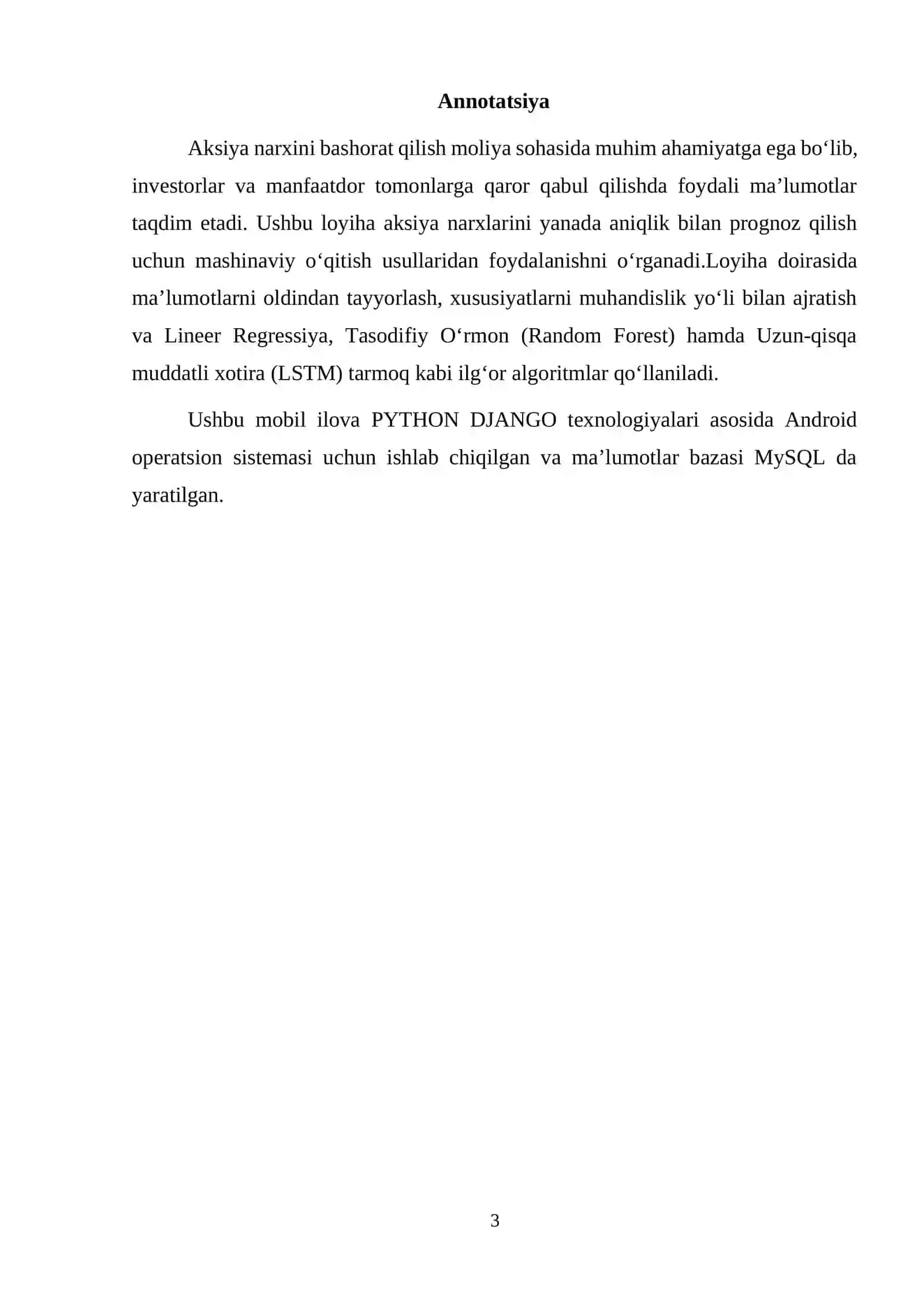 Stock price prediction individual project 3