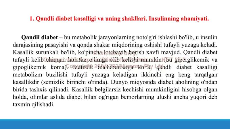 14. Qandli diabet va uning farmakoterapiyasi prinsiplari. Taqdimot 25 bet. 3