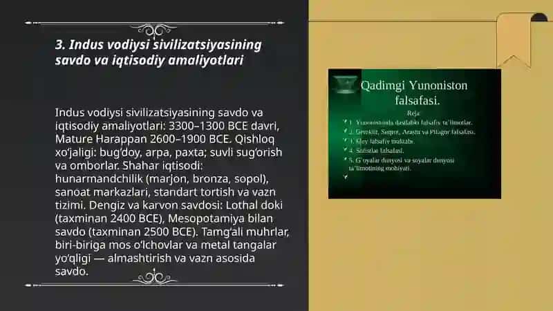 Indus vodiysi sivilizatsiyasining savdo va iqtisodiy amaliyotlari 3