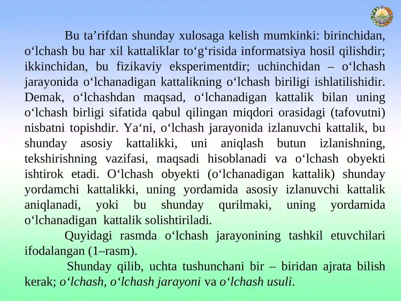 O’lchash turlari va usullari. O’lchash vositalari va ularning tasniflanishi. Oʼlchash xatoliklari va ularning paydo bo’lish sabablari 3