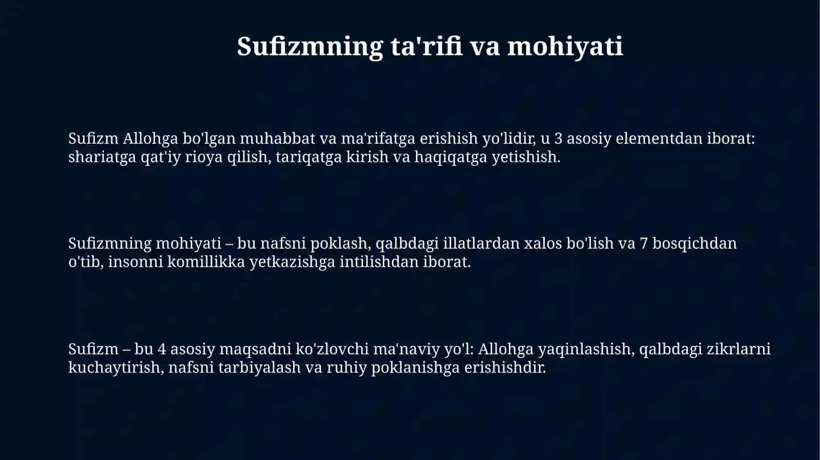 Tasavvuf tushunchasi va uning mohiyati. Tasavvufning kelib chiqishi, mazmunivarivoji 3