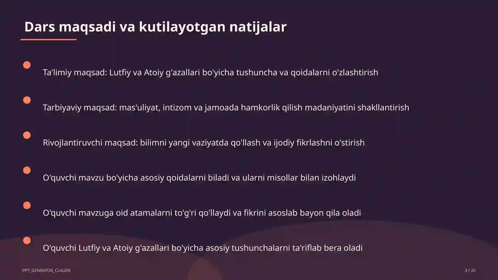 Lutfiy va Atoiy g'azallari (10-sinf) 3