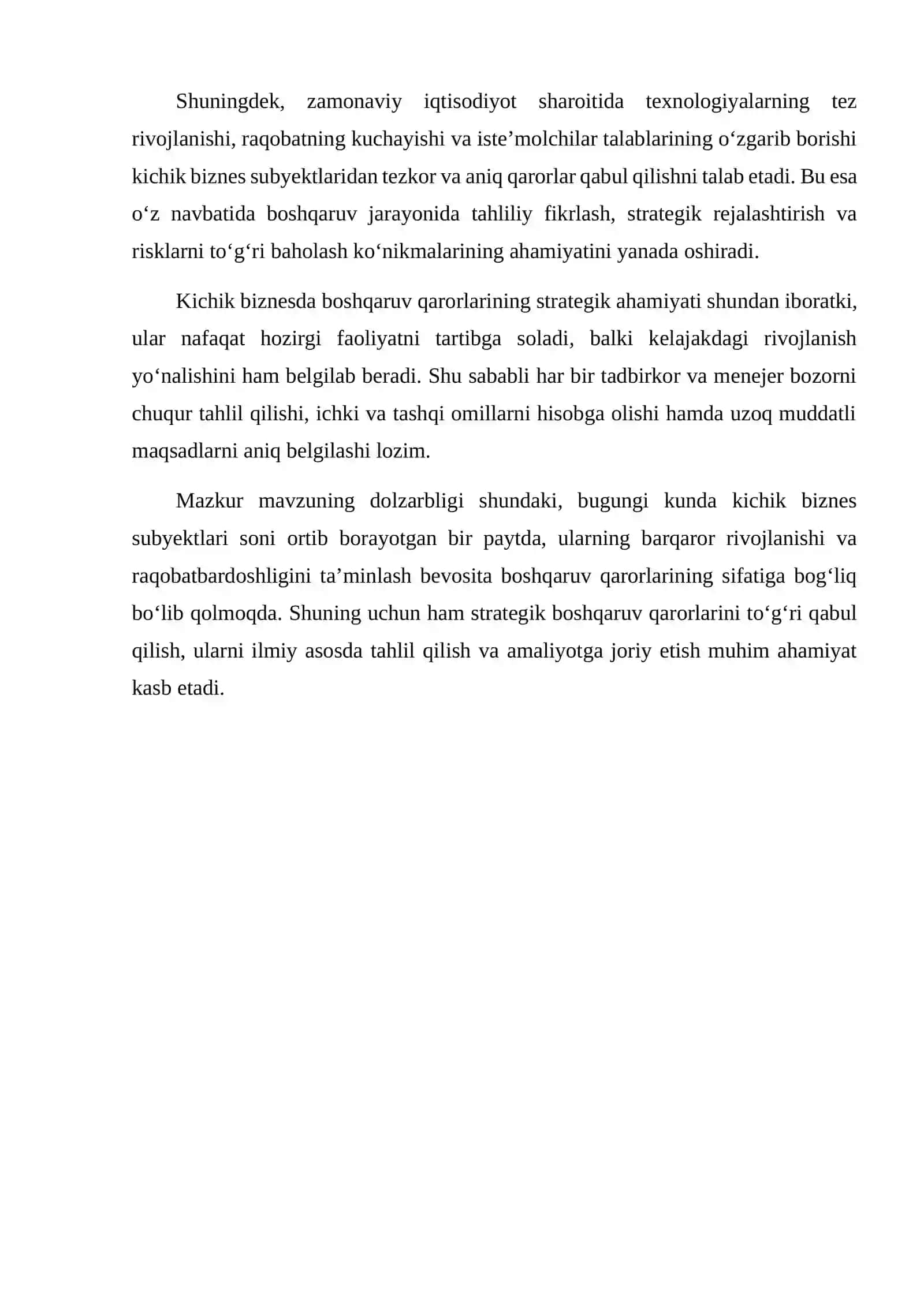 KICHIK BIZNESDAGI BOSHQARUV QARORLARINING STRATEGIK AHAMIYATI 3