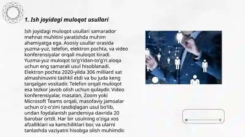 Korxona va tashkilotlarda xodimlar bilan rahbar o'rtasidagi ish yuzasidan vujudga keladigan ish aloqalari va munosabatlari 3