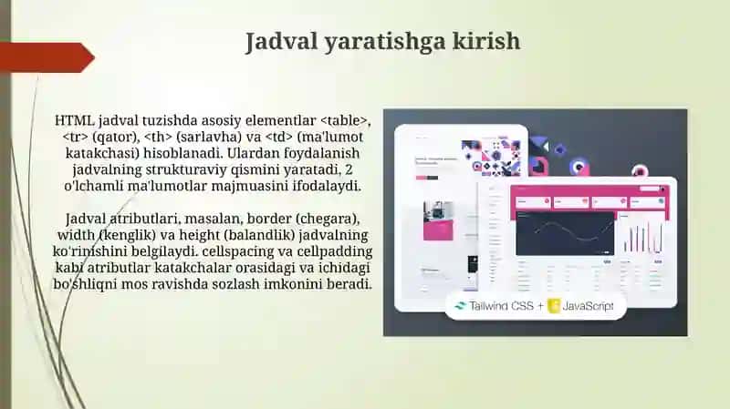 HTML tilida jadvallar hosil qilish 3