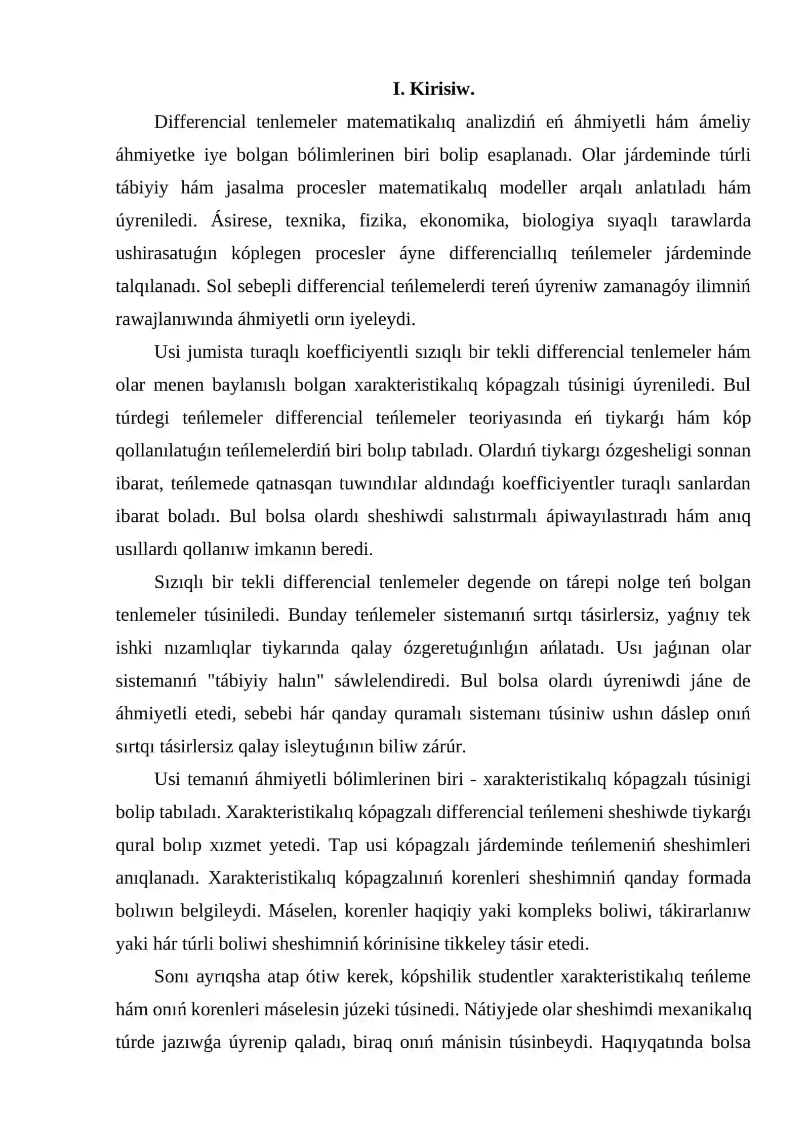 Turaqlı koefficentli sızıqlı bir tekli koefficentli teńlemeler. Xarakteristikalıq ko'paǵzalı 3