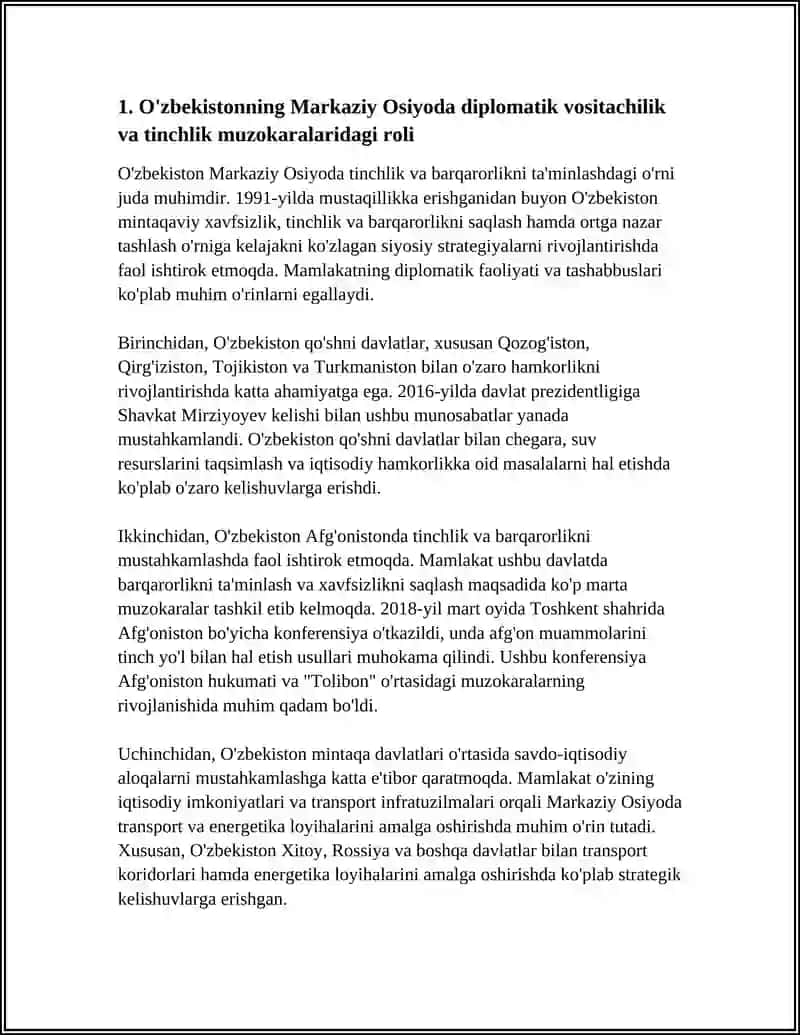O'ZBEKISTONNING MARKAZIY OSIYODA TINCHLIK VA BARQARORLIKNI TA'MINLASHDAGI O'RNI 3