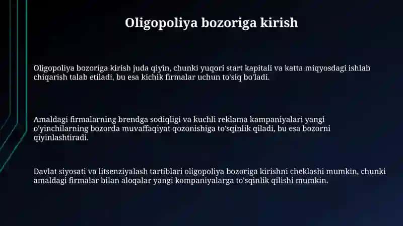 Oligopolya va Monopolistik Raqobat Bozorlarining Tahlili 3