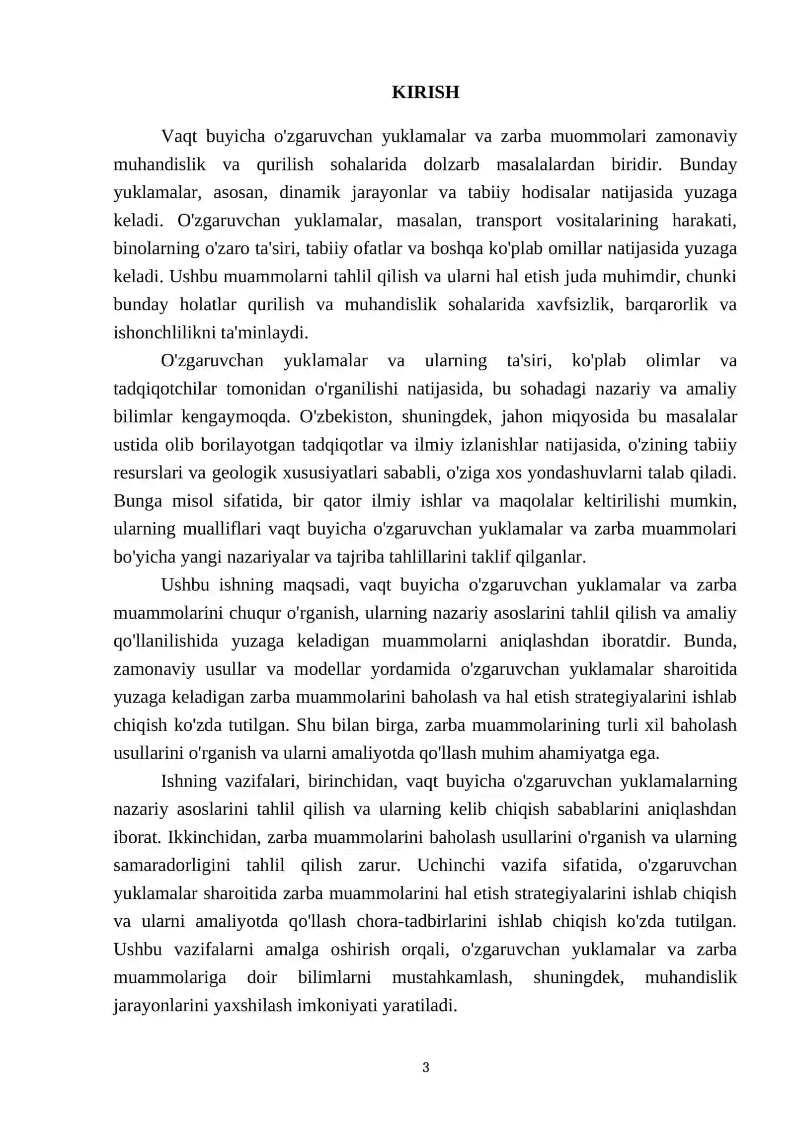 Vaqt buyicha o'zgaruvchan yuklamalar va zarba muommolari 3
