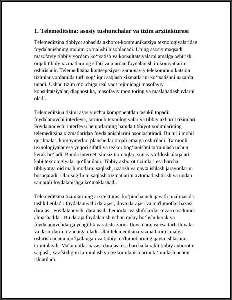 Telemeditsina: asosiy tushunchalar va tizim arxitekturasi 3