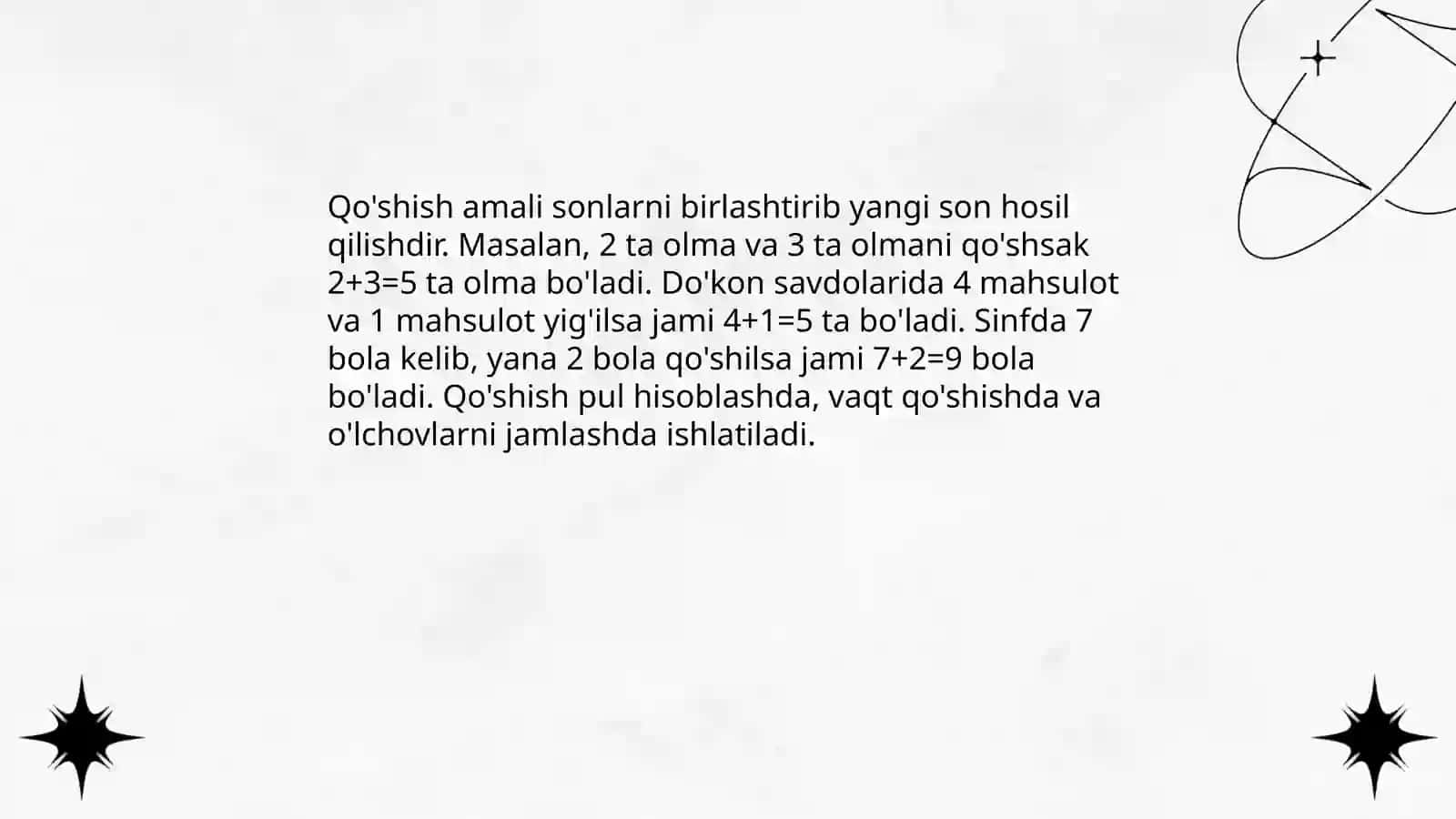 Qo'shish va ayirish, ko'paytirish va bo'lish amali ma'nosini ochib berish 3