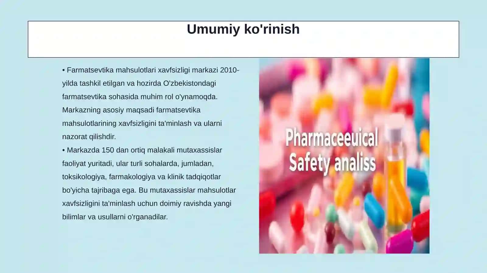 Farmatsevtika mahsulotlari xavfsizligi markazi Davlat muassasasining bo'limlari tahlili 3