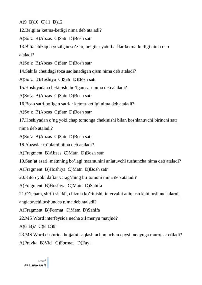 INFORMATIKA FANDAN NAZORAT ISHLARI DAFTARI 3