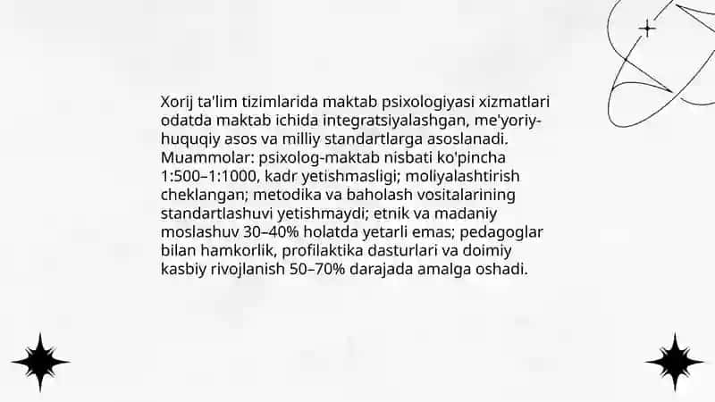 Xorij ta'lim tizimi psixologik xizmatlarda amaliy psixologiya muammolari 3