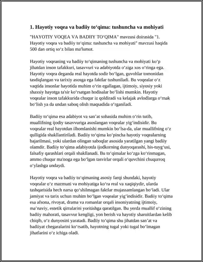 HAYOTIY VOQEA VA BADIIY TOʻQIMA REFERAT 3