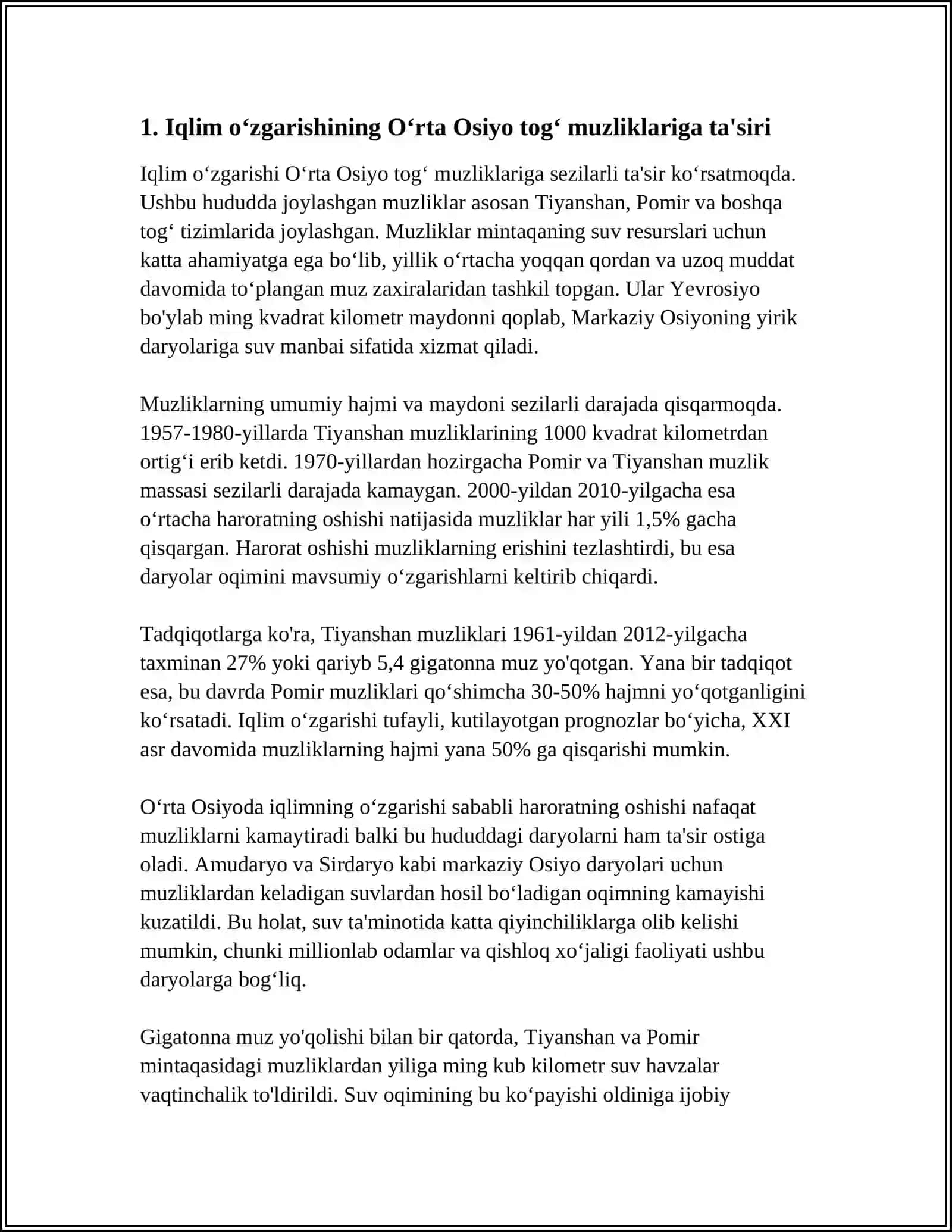 IQLIM O‘ZGARISHI VA O‘RTA OSIYO TOG‘ MUZLIKLARI DEGRADATSIYASI MUAMMOLARI 3