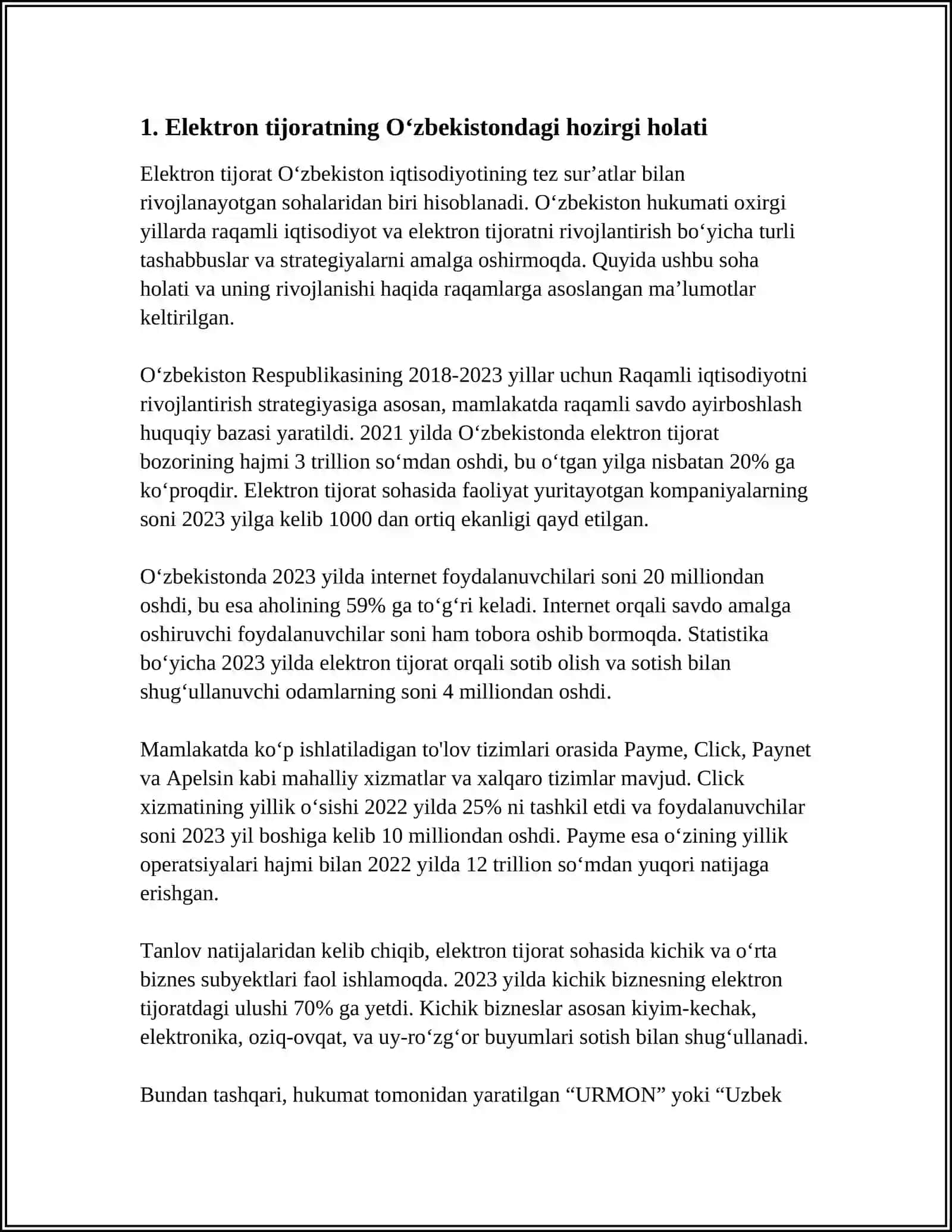 OʻZBEKISTON RESPUBLIKASIDA ELEKTIRON TIJORATNING RIVOJLANISH HOLATI 3