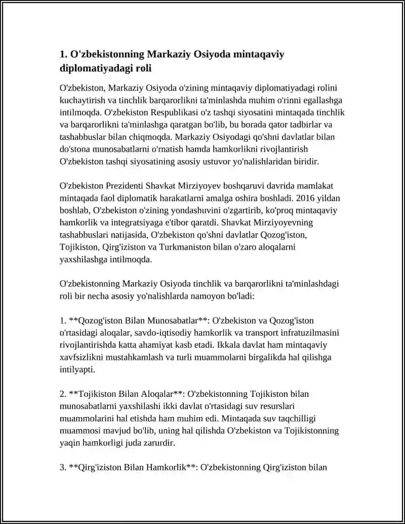 O'ZBEKISTONNING MARKAZIY OSIYODA TINCHLIK VA BARQARORLIKNI TA'MINLASHDAGI O'RNI 3