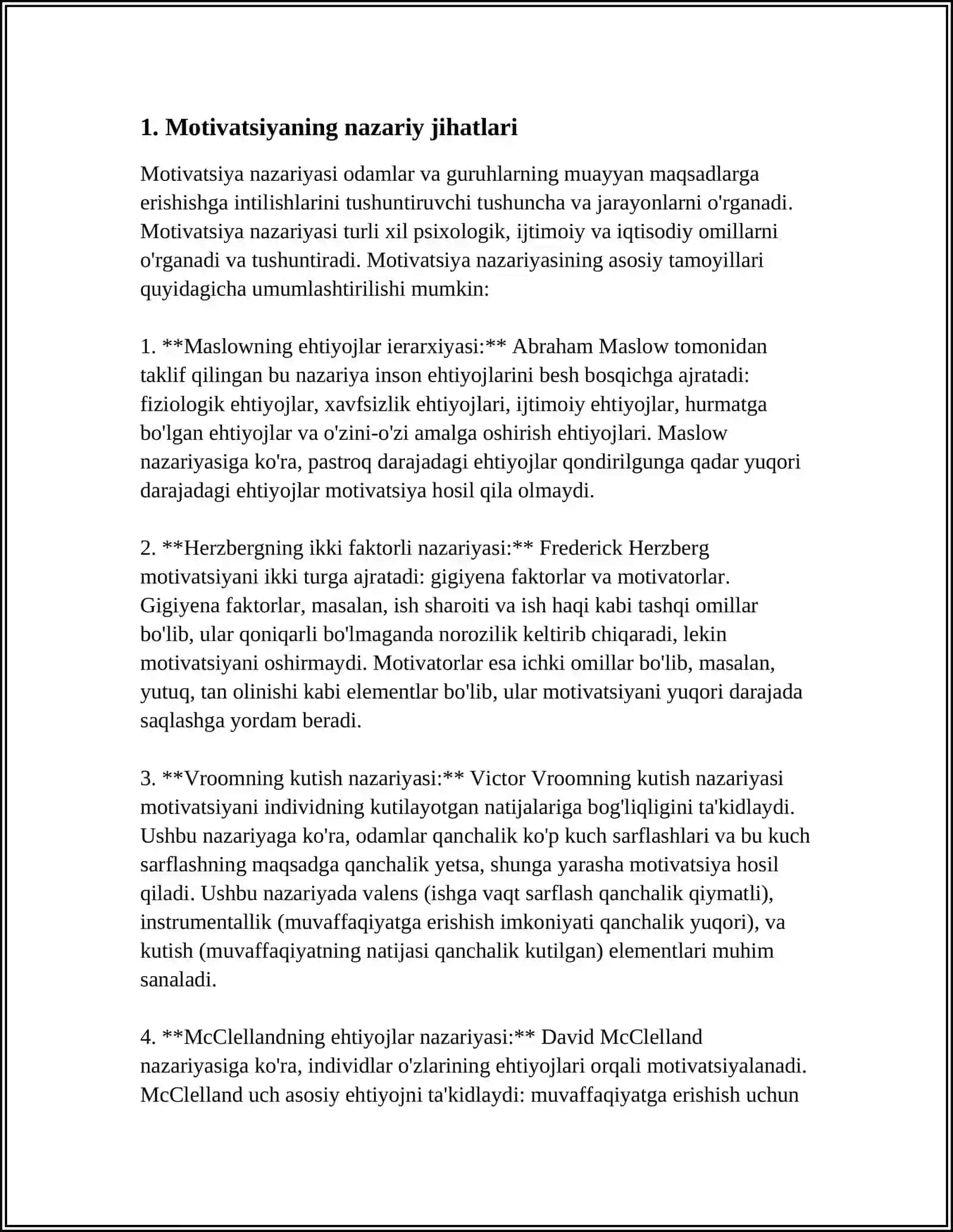 MUSTAQIL ISH Mavzu: MOTIVATSIYA MODELLARI 3