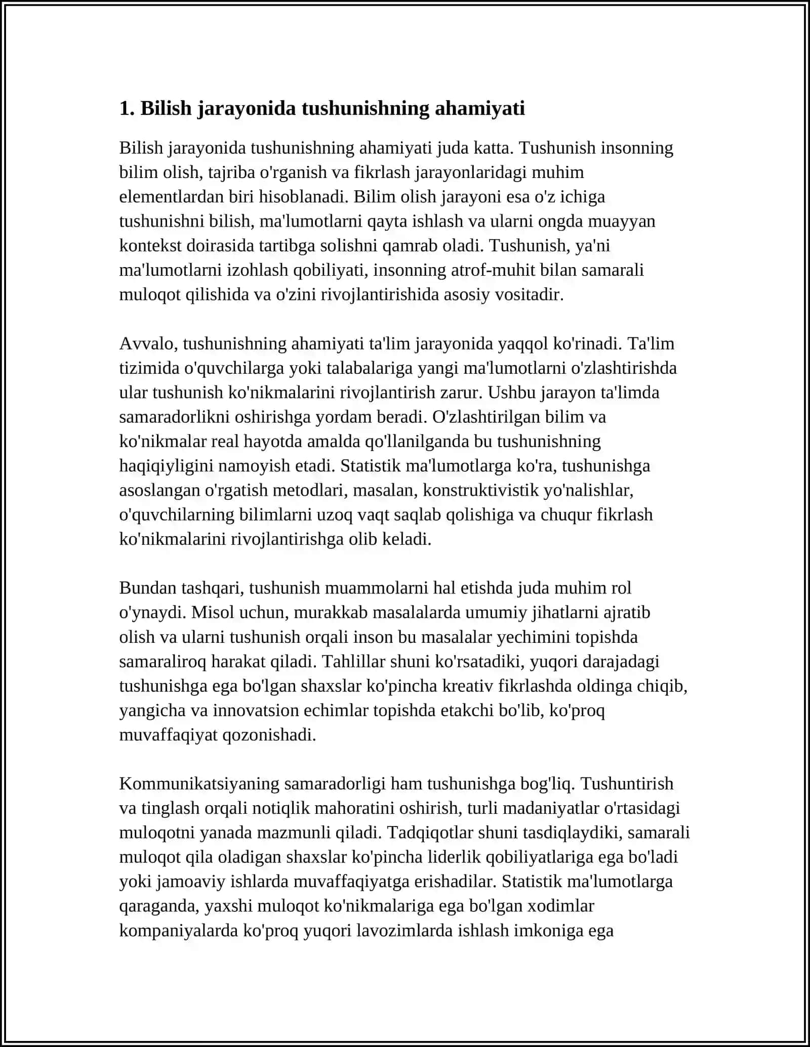 BILISH JARAYONIDA TUSHUNISH VA TUSHUNTIRISHNING ROLI. SIMVOL VA SEMIOTIK BELGILARNING MANONI AHGLASHDAGI AHAMIYATI 3