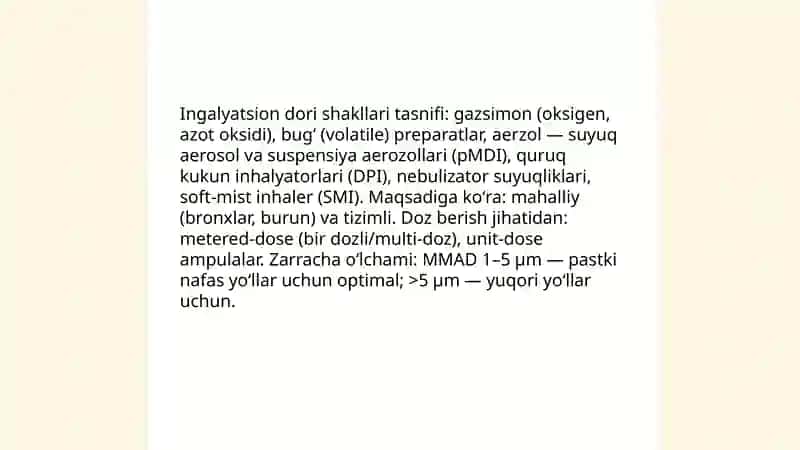 Ingalyatsion usulda yuboriladigan dori shakllari va ularga qoʻyiladigan talablar 3