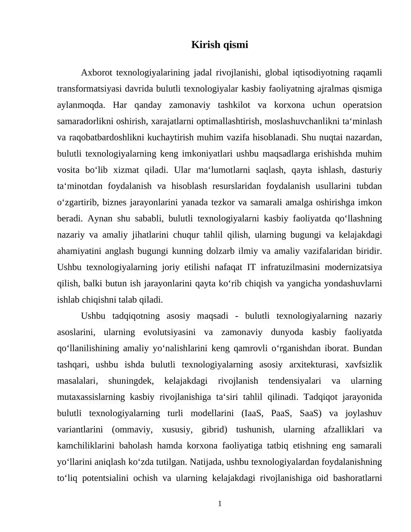 Bulutli texnologiyalarni kasbiy faoliyatda qo’llash mavzusidagi 60610500-KOMPYUTER INJINERINGI YO‘NALISHI 3