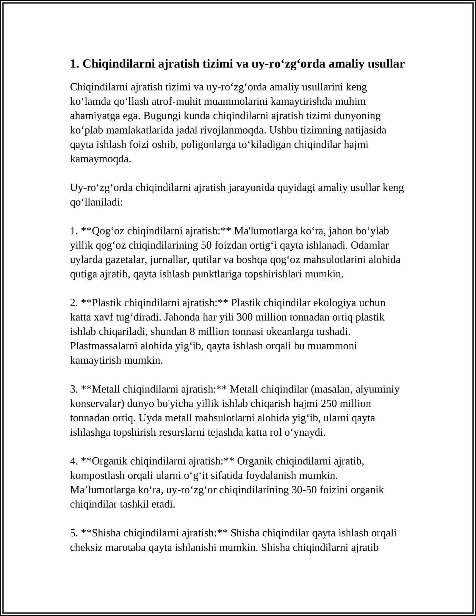 CHIQINDILARNI QAYTA ISHLASH VA NOL CHIQINDI 3