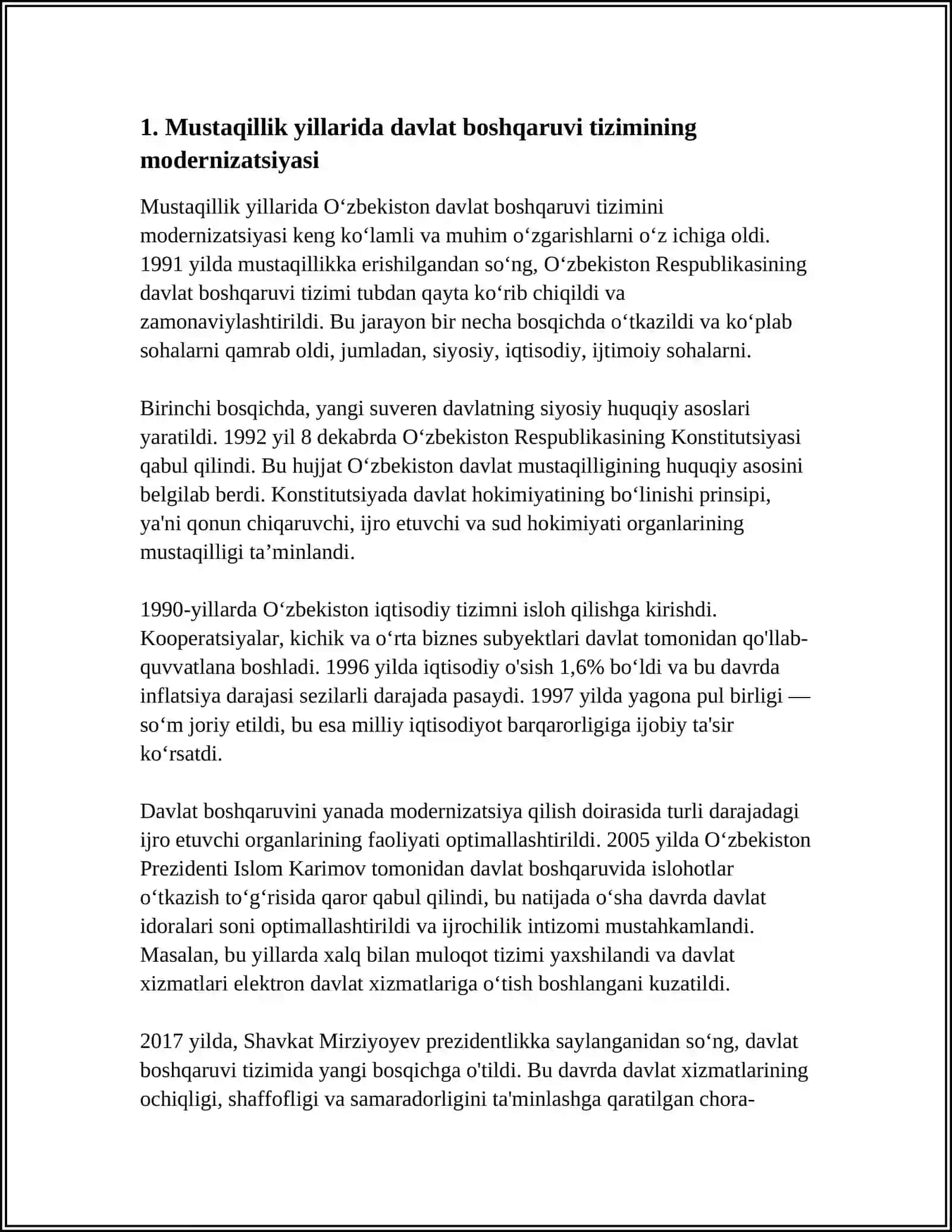 MUSTAQILLIK YILLARIDA DAVLAT BOSHQARUVI TIZIMIDA AMALGA OSHIRILGAN ISLOHOTLAR 3