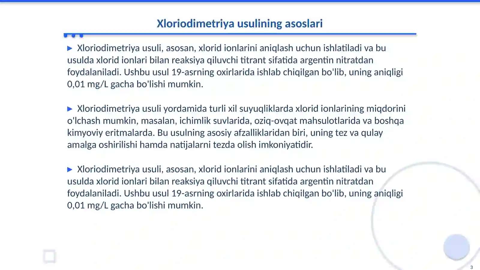 Xloriodimetriya va yodometriya usullarining mohiyati,titranti,qoʻllanilishi 3
