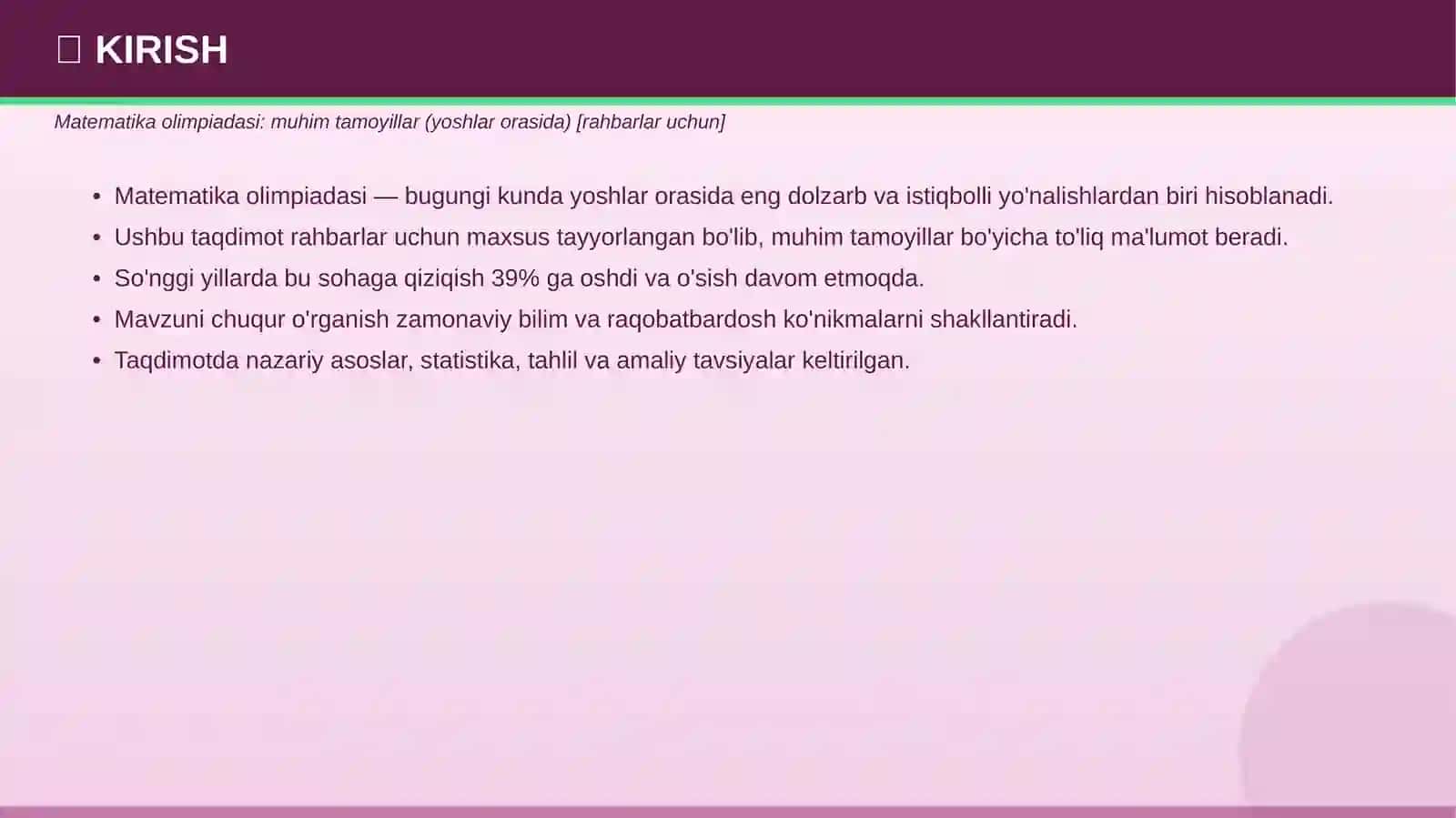 Matematika Olimpiadasi: Muhim tamoyillar (yoshlar orasida) [rahbarlar uchun] 3