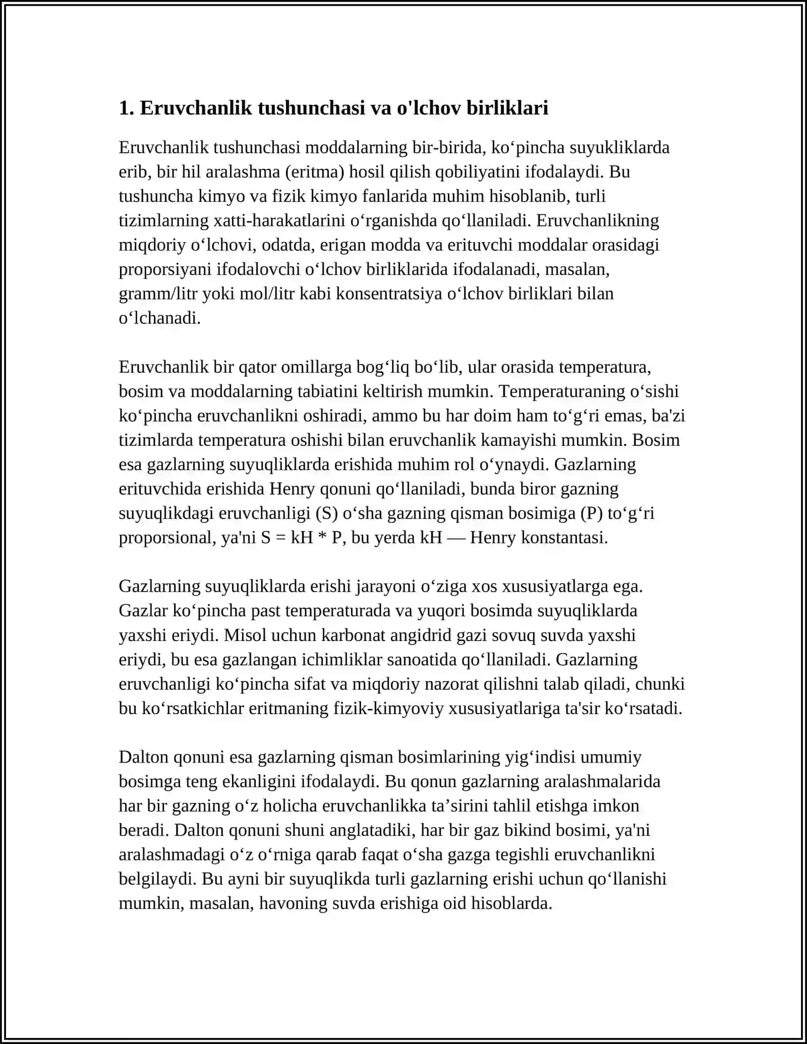 ERUVCHANLIK. GAZLARNING SUYUQLIKLARDA ERISHI. DALTON QONUNI 3