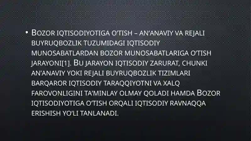 Oʻzbekistonning bozor iqtisodiyotiga oʻtish xususiyatlari 3