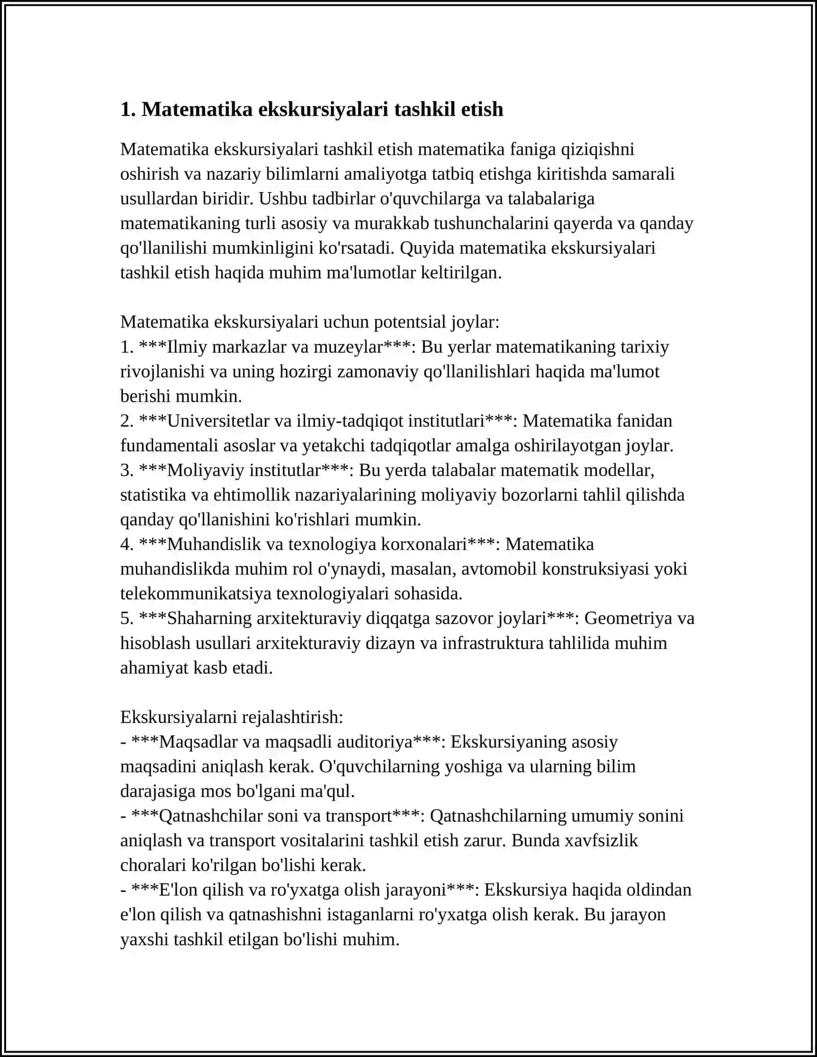 MATUMATIKA EKSKURSIYALARI, ERTALIKLAR, ÒYINLARNI TAYYORLASH VA ÒTKAZISH METODIKASI 3