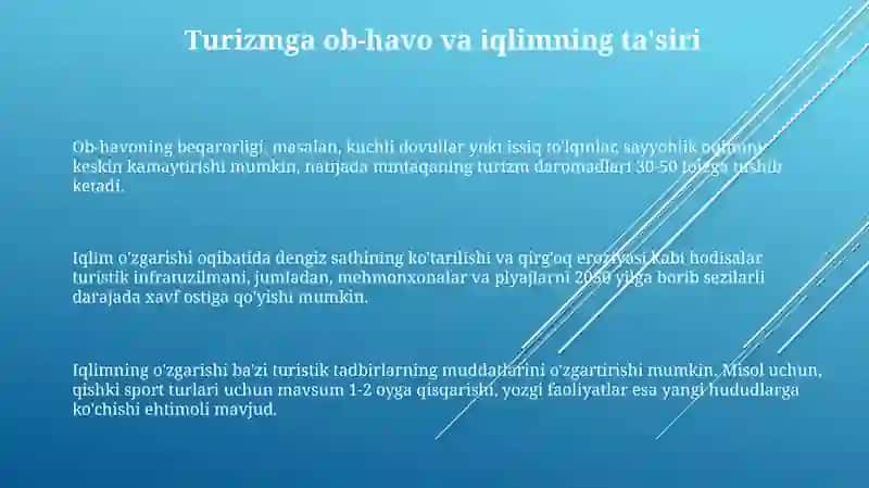 Turizm sanoati ob-havo va iqlim prognozlari 3