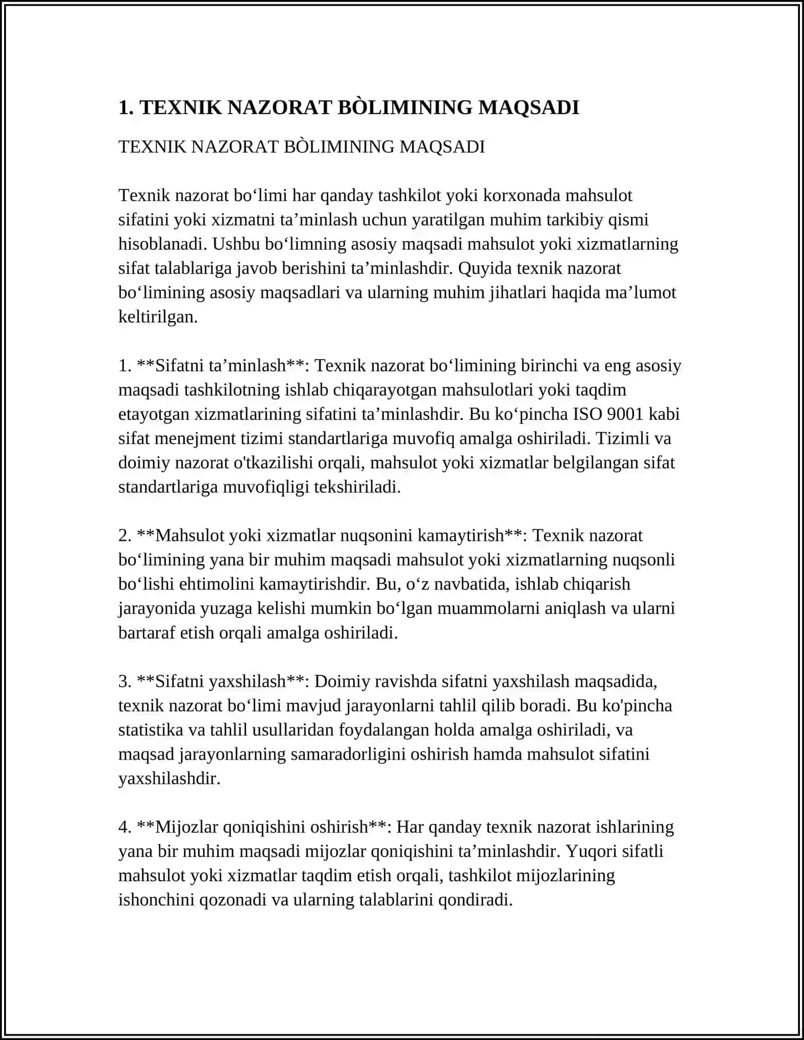 TEXNIK NAZORAT BÒLIMINING VAZIFASI QANDAY 3