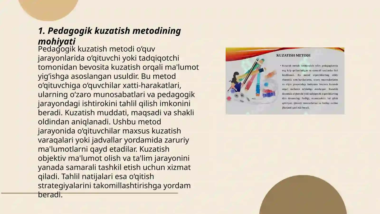Pedagogik kuzatish metodi turlari va unga qoʻyilgan asosiy talablar 3