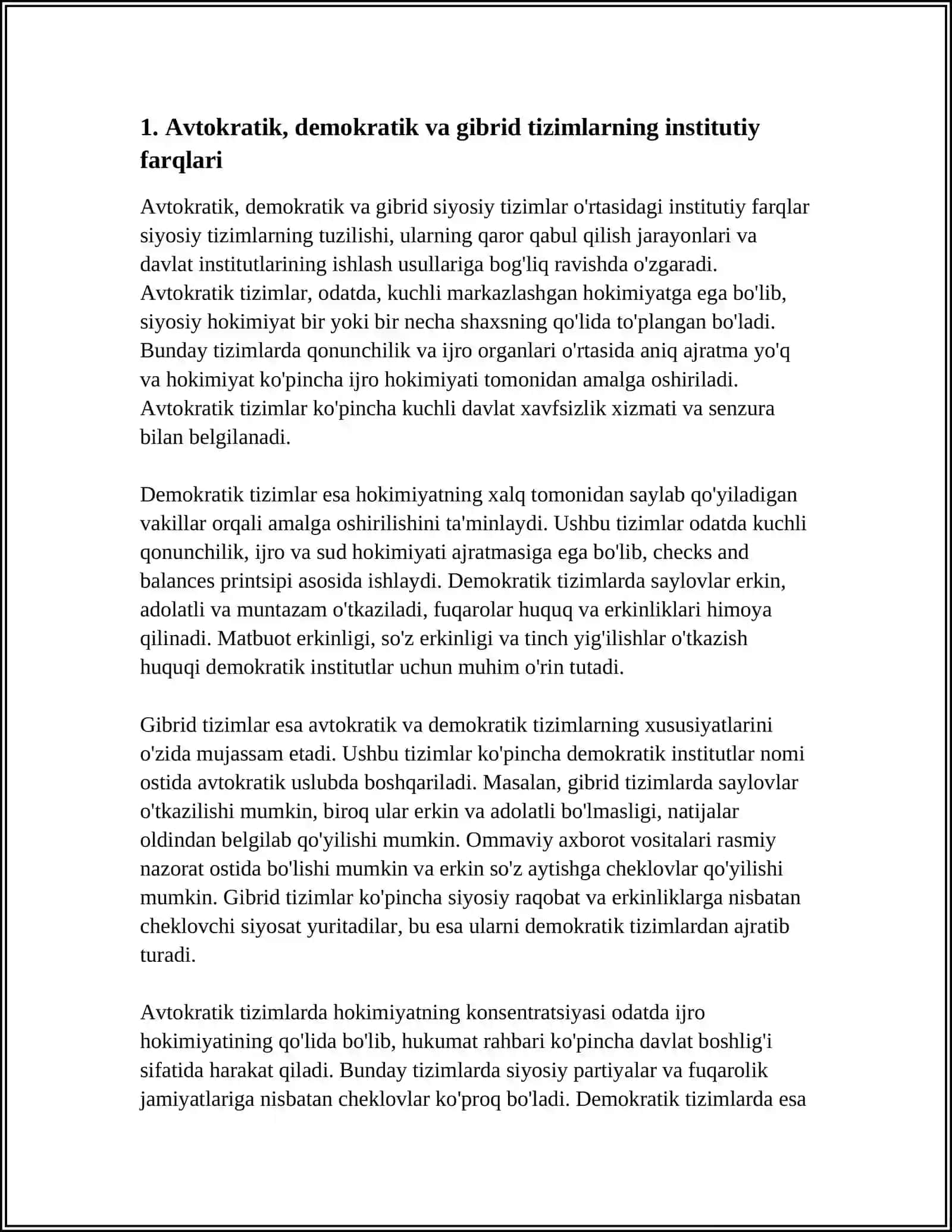 SIYOSIY TIZIMLARNING QIYOSIY TAHLILI: AVTOKRATIK, DEMOKRATIYA VA GIBRID MODELLAR 3