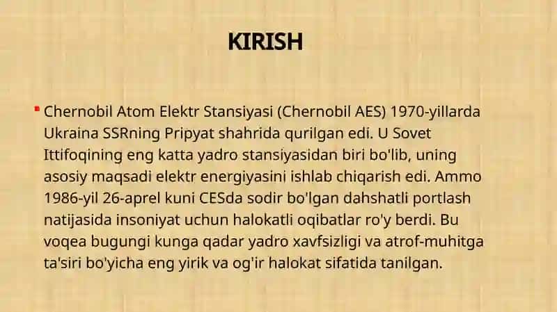 CHERNOBILDAGI ATOM ELEKTROSTANSIYASINING PORTLASHI VA UNING INSONIYATGA ZARARI 3