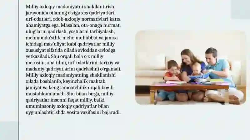 Oila tarbiyasida milliy va umuminsoniy axloqiy madaniyatni rivojlantirish 3